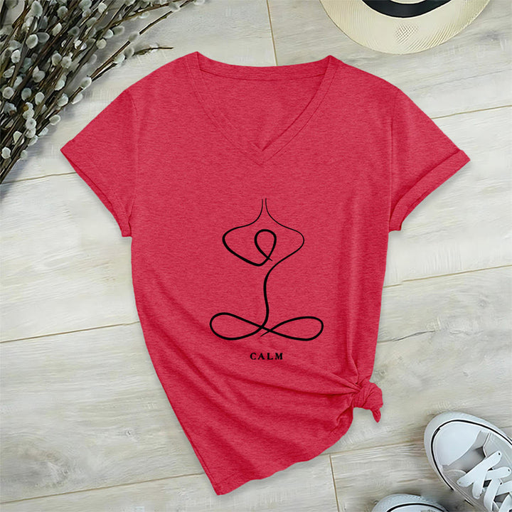 Olivenorma Minimalist Yoga Pose Calm & Breath Graphic V-Neck T-Shirt - image 56