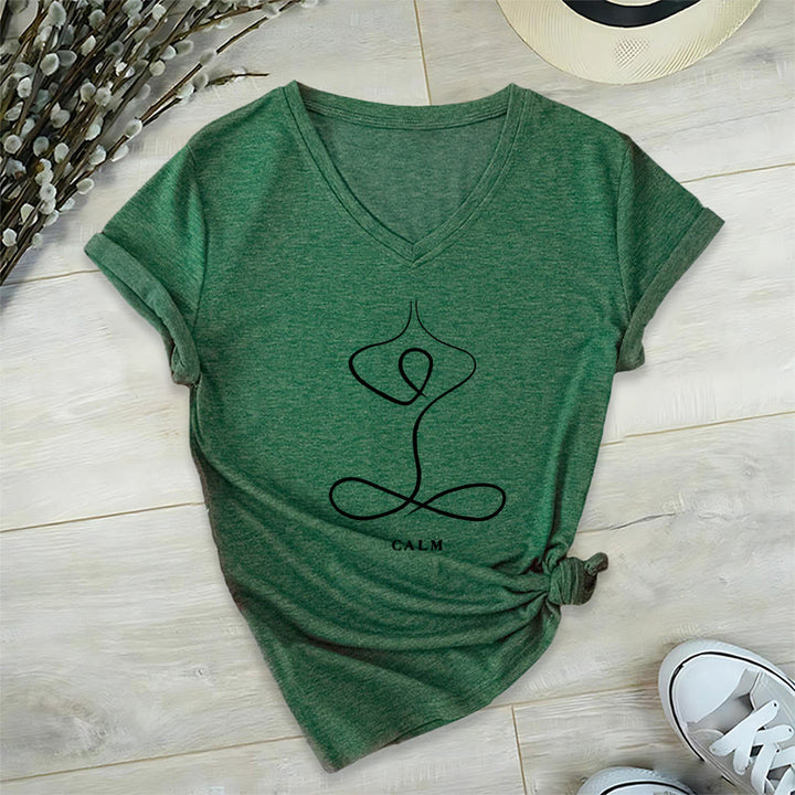 Olivenorma Minimalist Yoga Pose Calm & Breath Graphic V-Neck T-Shirt - image 44