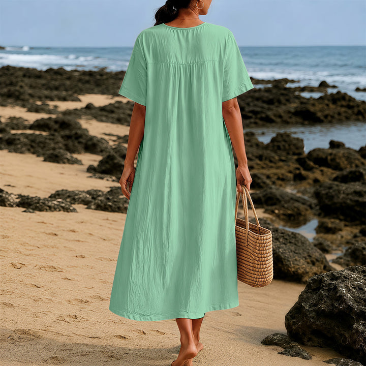 Christianartworkshop Plain Tone Love Scripture Rainbow Heart Slogan V-Neck Short Sleeve Midi Dress - image 11