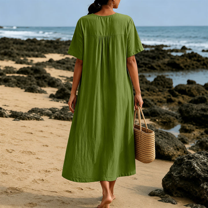 Christianartworkshop "Fueled by Coffee and Jesus" Calligraphy & Coffee Cup Print V-Neck Short Sleeve Midi Dress - image 15