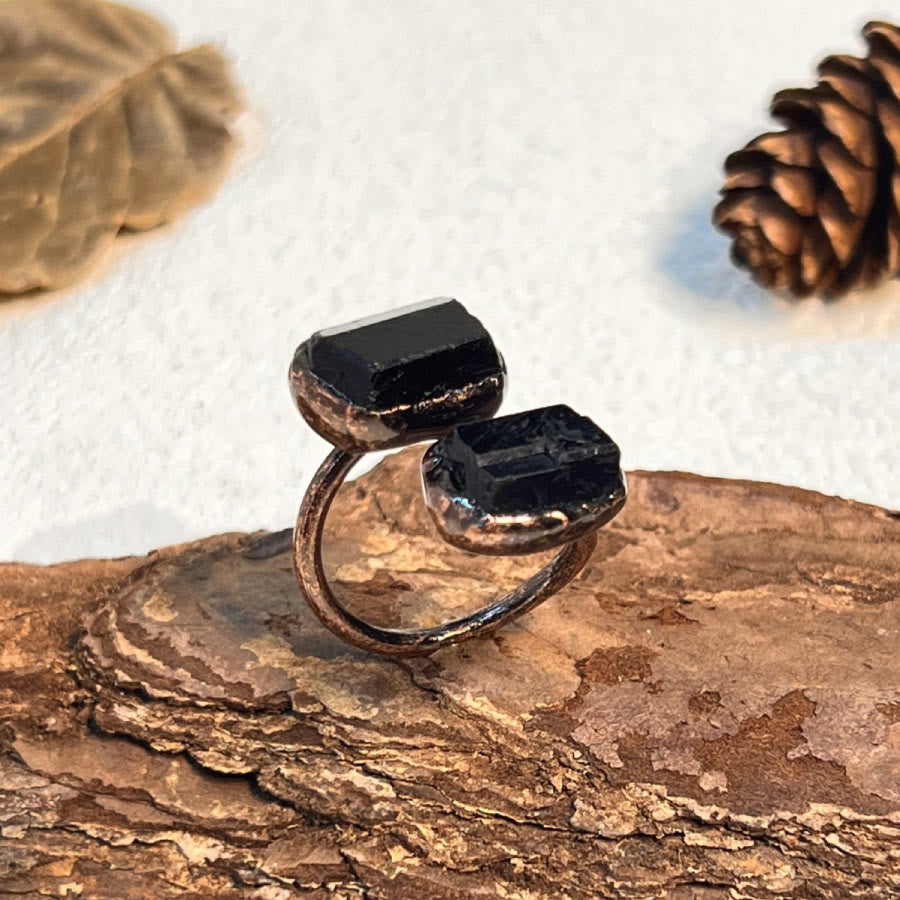 FREE Today: Natural Irregular Labradorite Kyanite Black Tourmaline Open Ring - Black Tourmaline - image 11