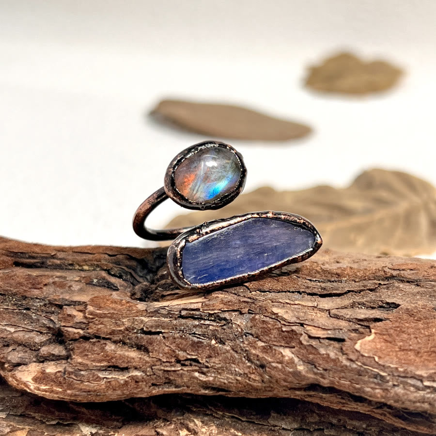 FREE Today: Natural Irregular Labradorite Kyanite Black Tourmaline Open Ring - image 3