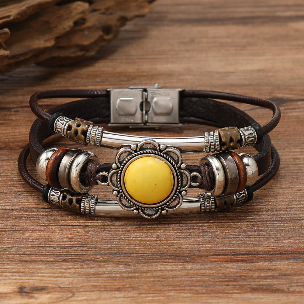 FREE Today: Natural Multi-colored Turquoise Stainless Steel Leather Bracelet - Yellow Turquoise - Style 2 - image 8