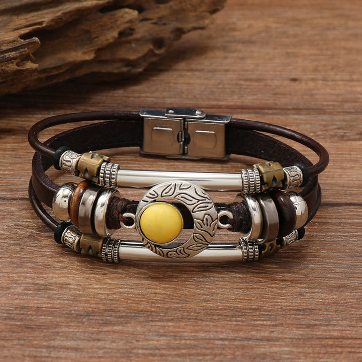 FREE Today: Natural Multi-colored Turquoise Stainless Steel Leather Bracelet - Yellow Turquoise - Style 1 - image 7