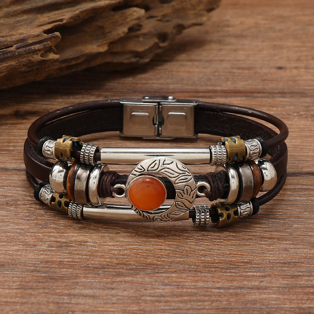 FREE Today: Natural Multi-colored Turquoise Stainless Steel Leather Bracelet - Red Agate - Style 1 - image 27