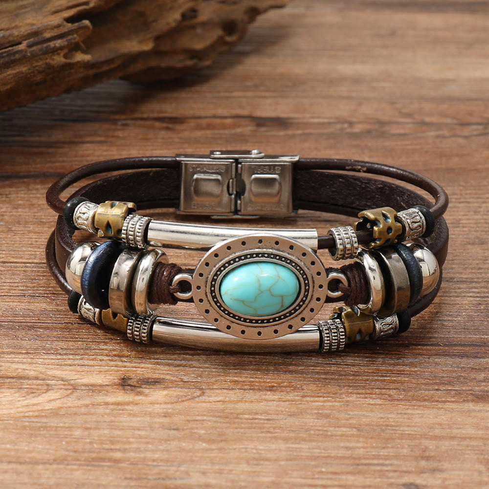 FREE Today: Natural Multi-colored Turquoise Stainless Steel Leather Bracelet - Turquoise - Style 5 - image 5
