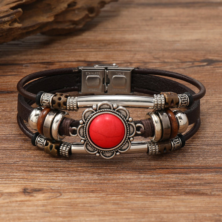 FREE Today: Natural Multi-colored Turquoise Stainless Steel Leather Bracelet - Red Turquoise - Style 1 - image 19
