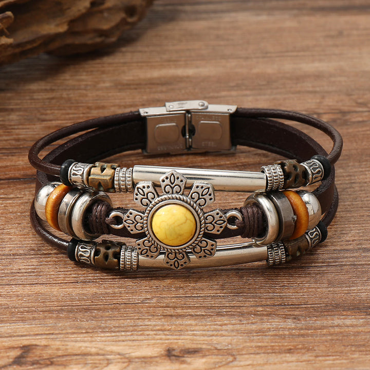 FREE Today: Natural Multi-colored Turquoise Stainless Steel Leather Bracelet - Yellow Turquoise - Style 3 - image 9