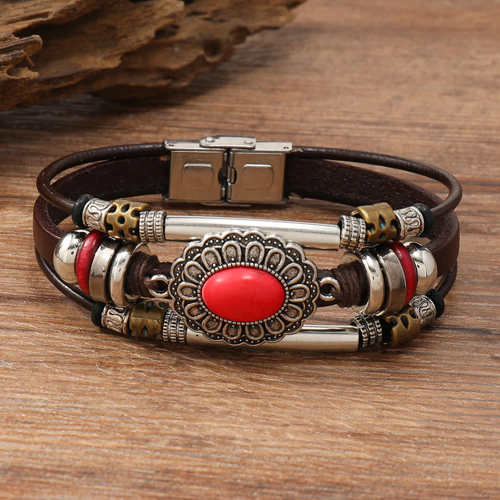 FREE Today: Natural Multi-colored Turquoise Stainless Steel Leather Bracelet - Red Turquoise - Style 4 - image 22