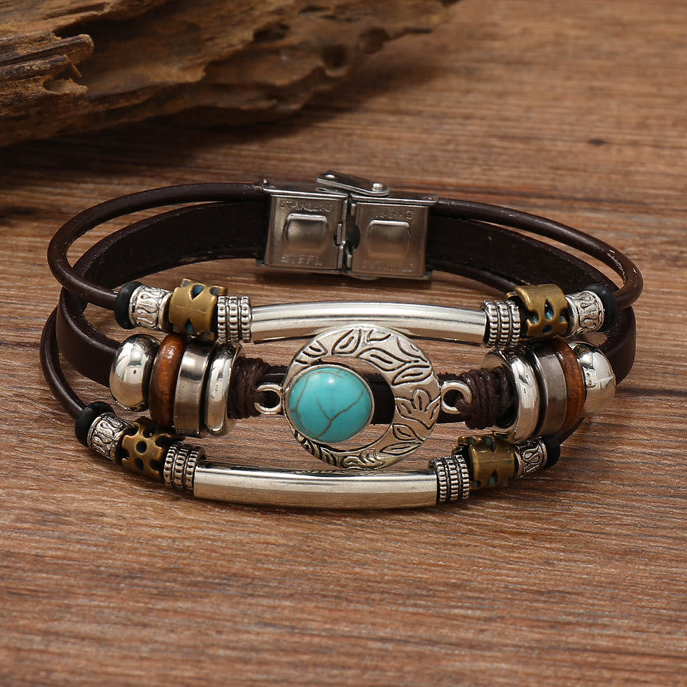 FREE Today: Natural Multi-colored Turquoise Stainless Steel Leather Bracelet - Turquoise - Style 7 - image 1