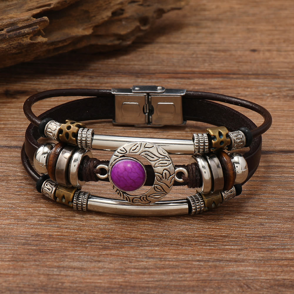 FREE Today: Natural Multi-colored Turquoise Stainless Steel Leather Bracelet - Purple Turquoise - Style 1 - image 13
