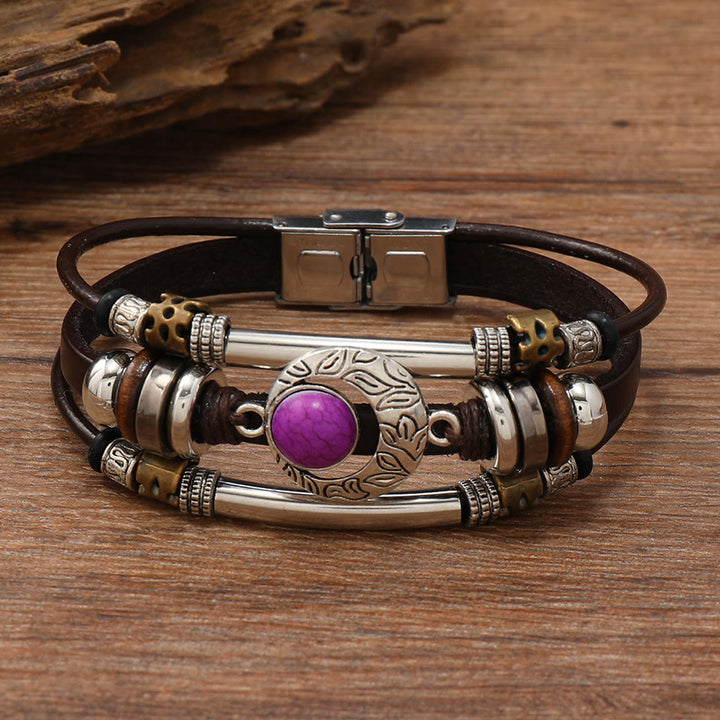FREE Today: Natural Multi-colored Turquoise Stainless Steel Leather Bracelet - Purple Turquoise - Style 1 - image 13