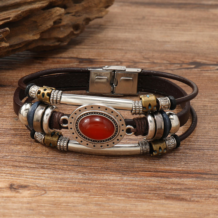 FREE Today: Natural Multi-colored Turquoise Stainless Steel Leather Bracelet - Red Agate - Style 3 - image 29