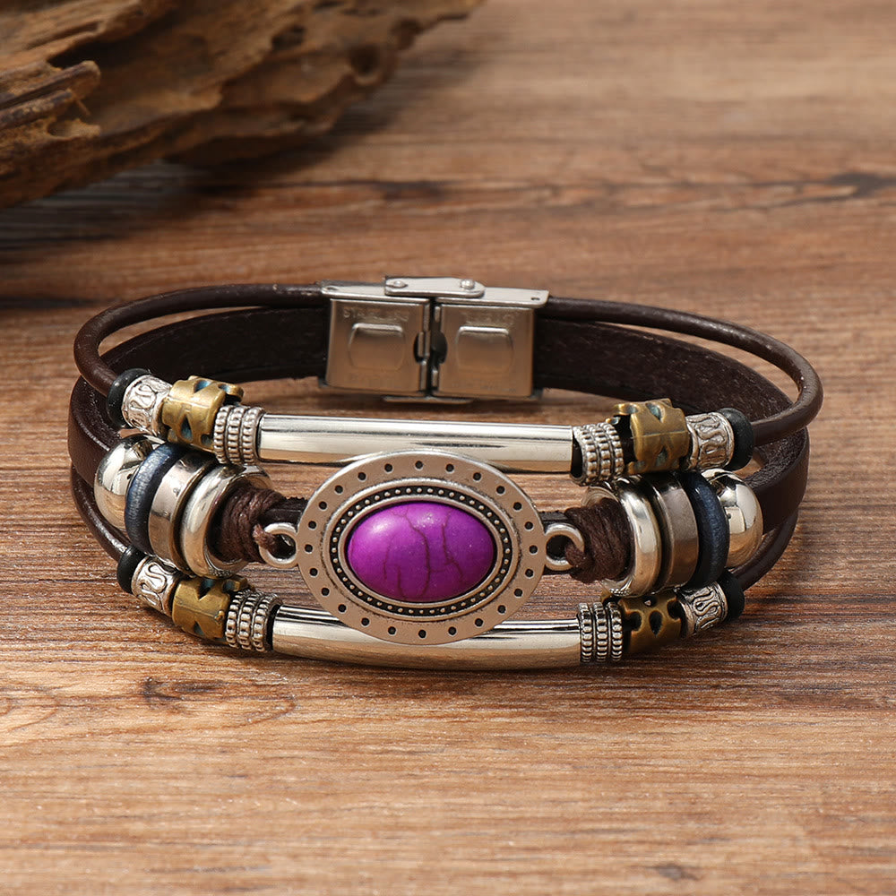 FREE Today: Natural Multi-colored Turquoise Stainless Steel Leather Bracelet - Purple Turquoise - Style 5 - image 17