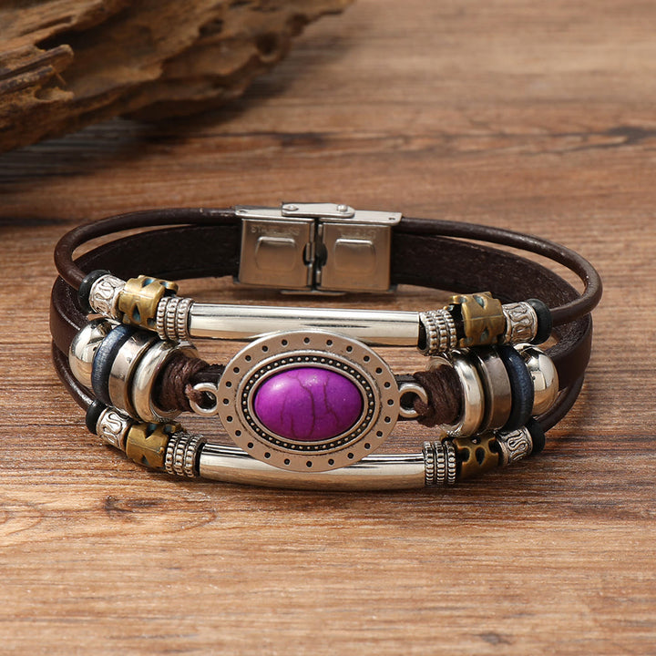 FREE Today: Natural Multi-colored Turquoise Stainless Steel Leather Bracelet - Purple Turquoise - Style 5 - image 17