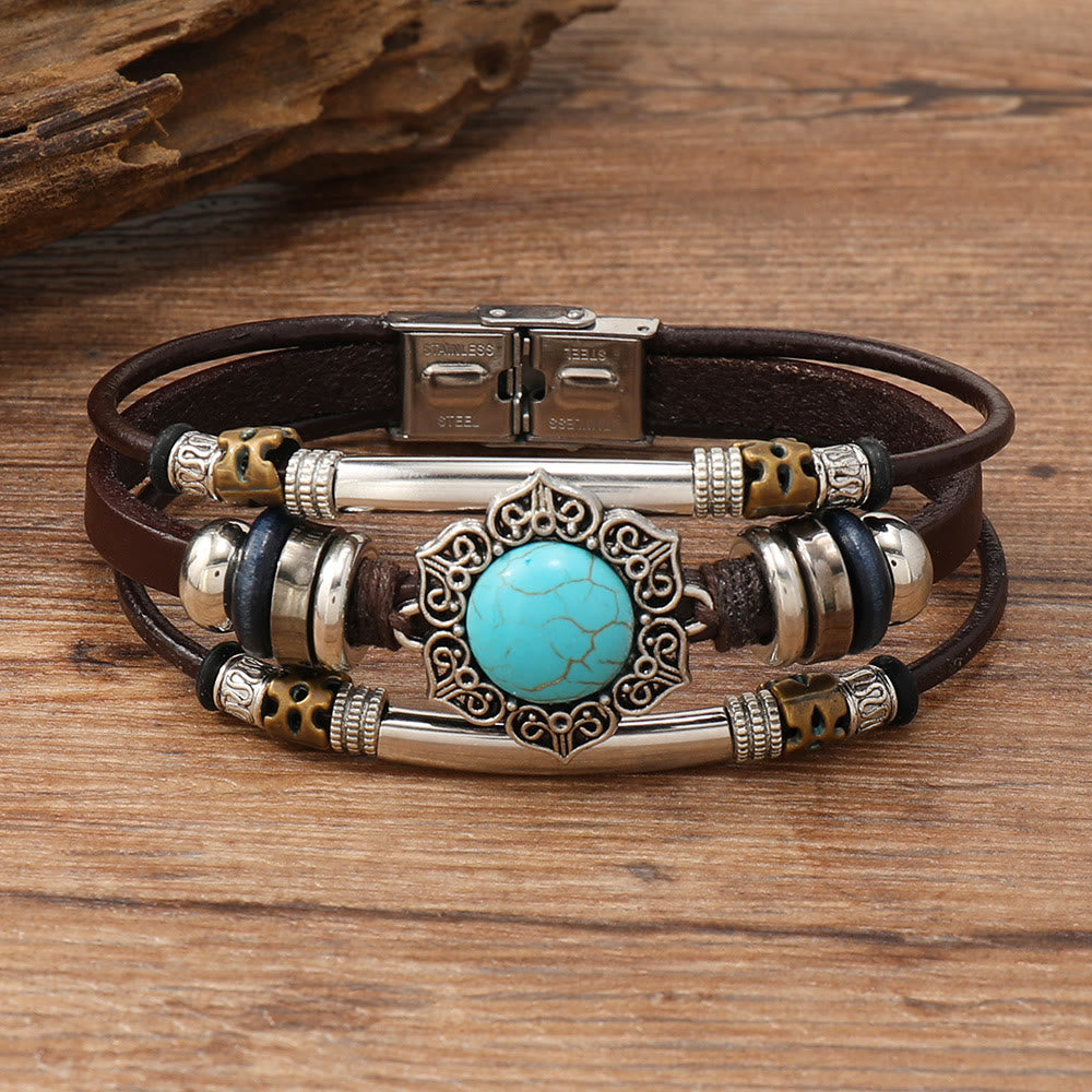 FREE Today: Natural Multi-colored Turquoise Stainless Steel Leather Bracelet - Turquoise - Style 4 - image 4