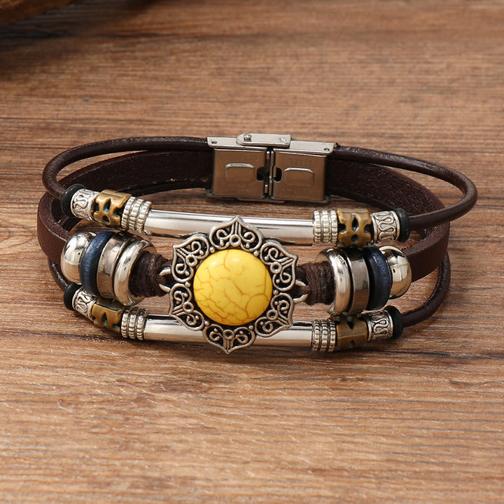 FREE Today: Natural Multi-colored Turquoise Stainless Steel Leather Bracelet - Yellow Turquoise - Style 4 - image 10