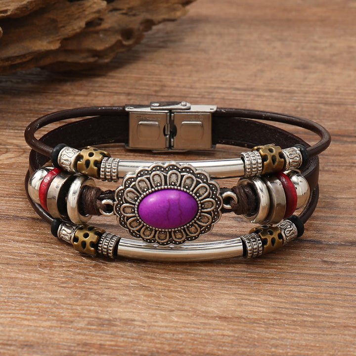 FREE Today: Natural Multi-colored Turquoise Stainless Steel Leather Bracelet - Purple Turquoise - Style 6 - image 18