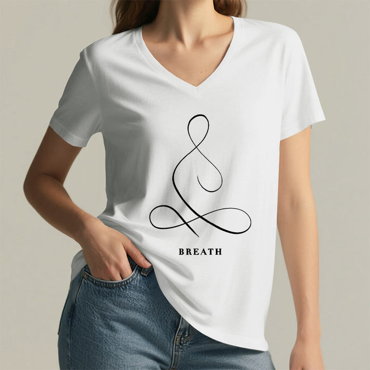 Olivenorma Minimalist Yoga Pose Calm & Breath Graphic V-Neck T-Shirt - image 4
