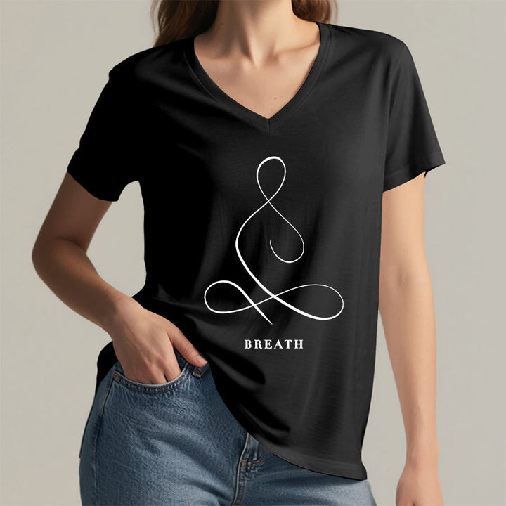 Olivenorma Minimalist Yoga Pose Calm & Breath Graphic V-Neck T-Shirt - image 28