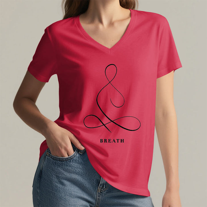 Olivenorma Minimalist Yoga Pose Calm & Breath Graphic V-Neck T-Shirt - image 58