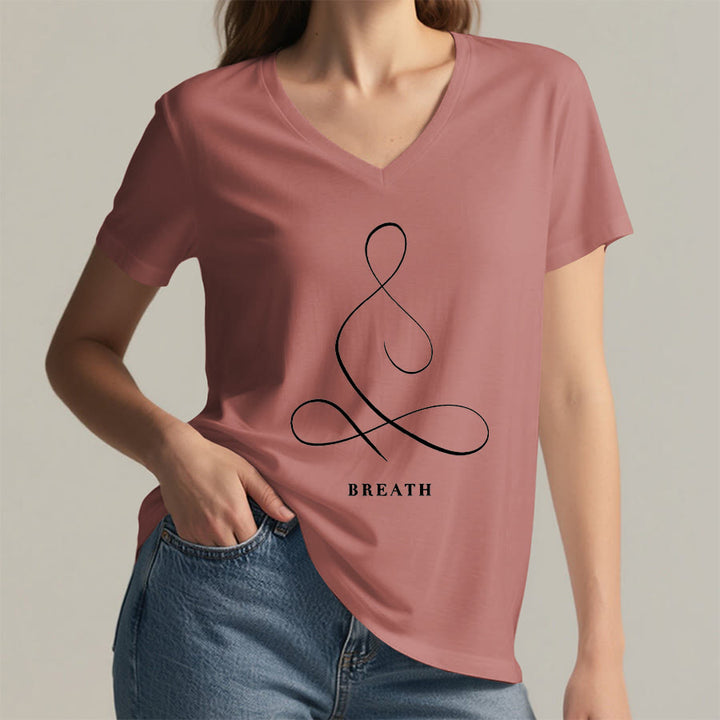 Olivenorma Minimalist Yoga Pose Calm & Breath Graphic V-Neck T-Shirt - image 16