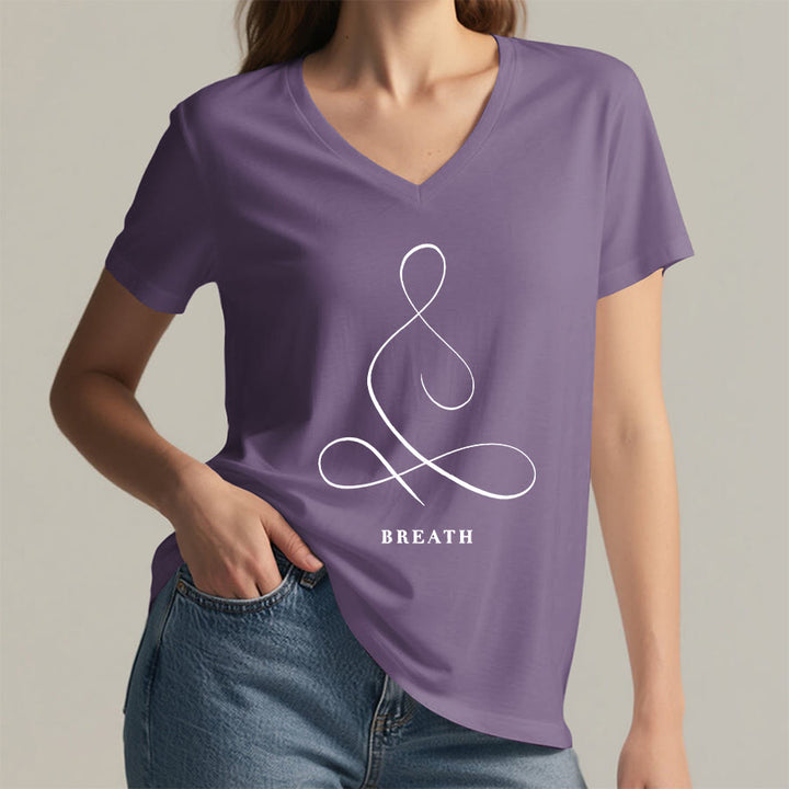 Olivenorma Minimalist Yoga Pose Calm & Breath Graphic V-Neck T-Shirt - image 77