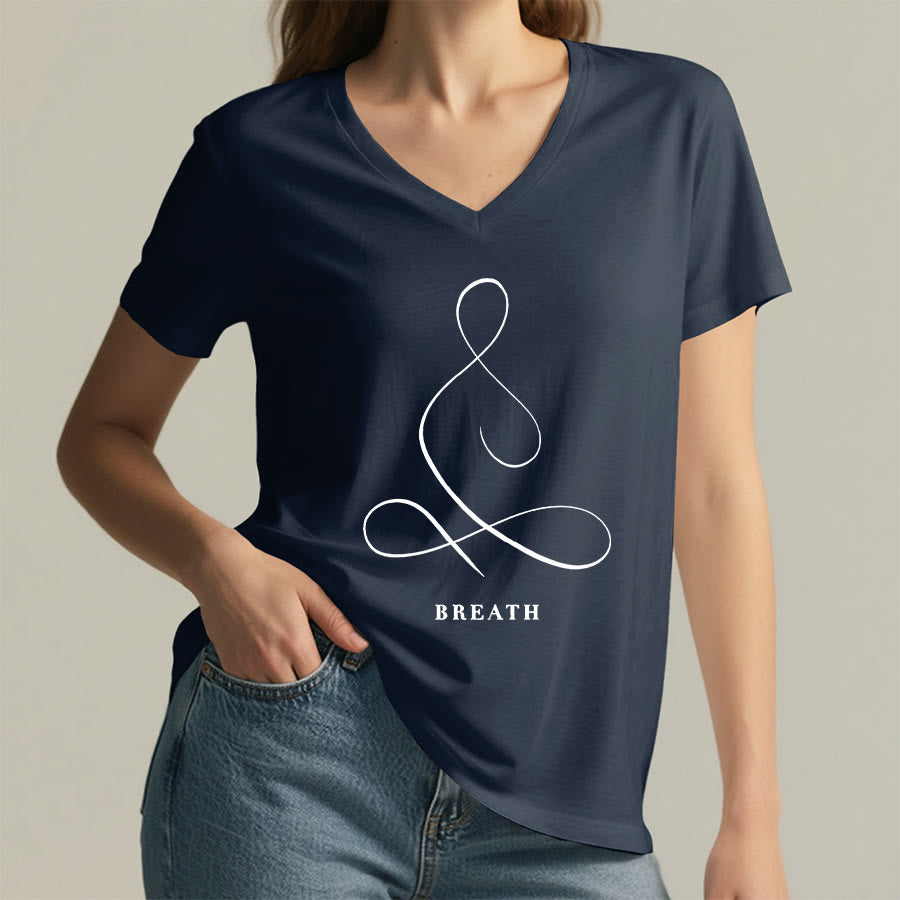 Olivenorma Minimalist Yoga Pose Calm & Breath Graphic V-Neck T-Shirt - image 40