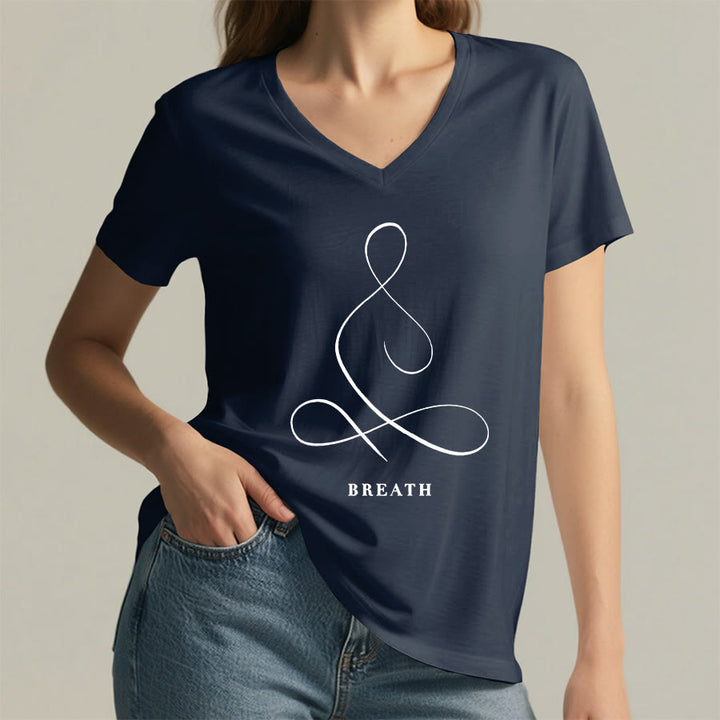 Olivenorma Minimalist Yoga Pose Calm & Breath Graphic V-Neck T-Shirt - image 40