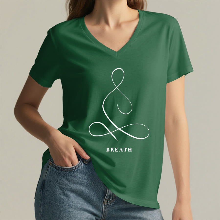 Olivenorma Minimalist Yoga Pose Calm & Breath Graphic V-Neck T-Shirt - image 46