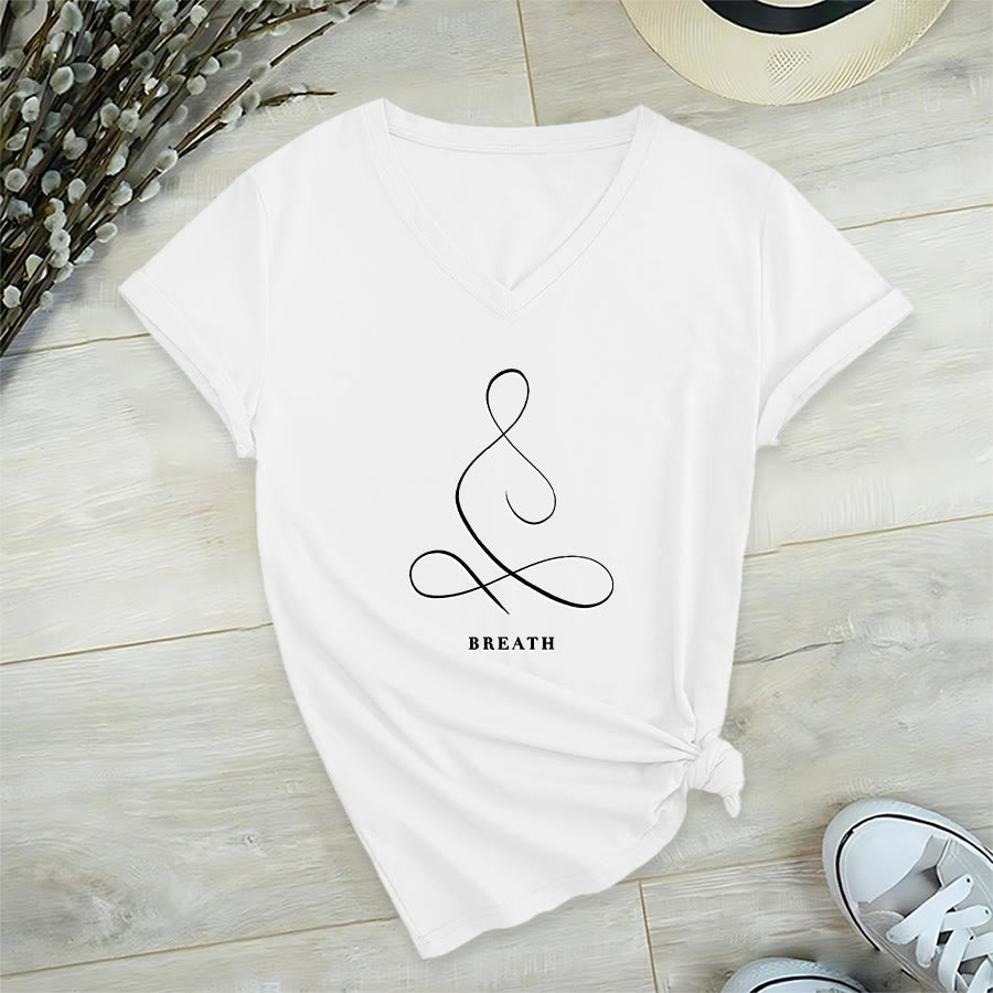 Olivenorma Minimalist Yoga Pose Calm & Breath Graphic V-Neck T-Shirt - image 5