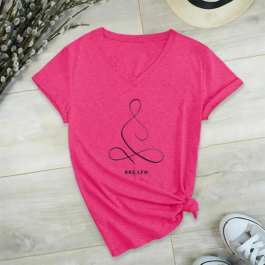 Olivenorma Minimalist Yoga Pose Calm & Breath Graphic V-Neck T-Shirt - image 71