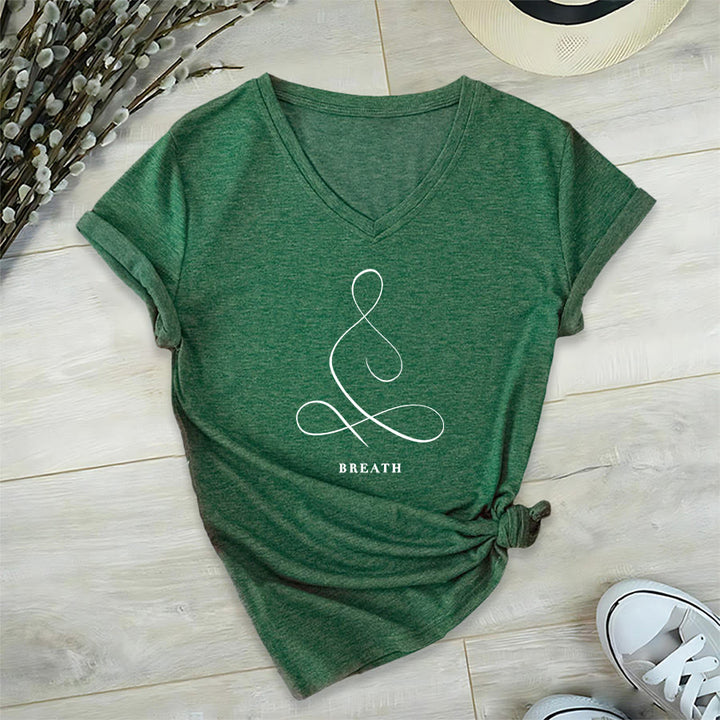 Olivenorma Minimalist Yoga Pose Calm & Breath Graphic V-Neck T-Shirt - image 47