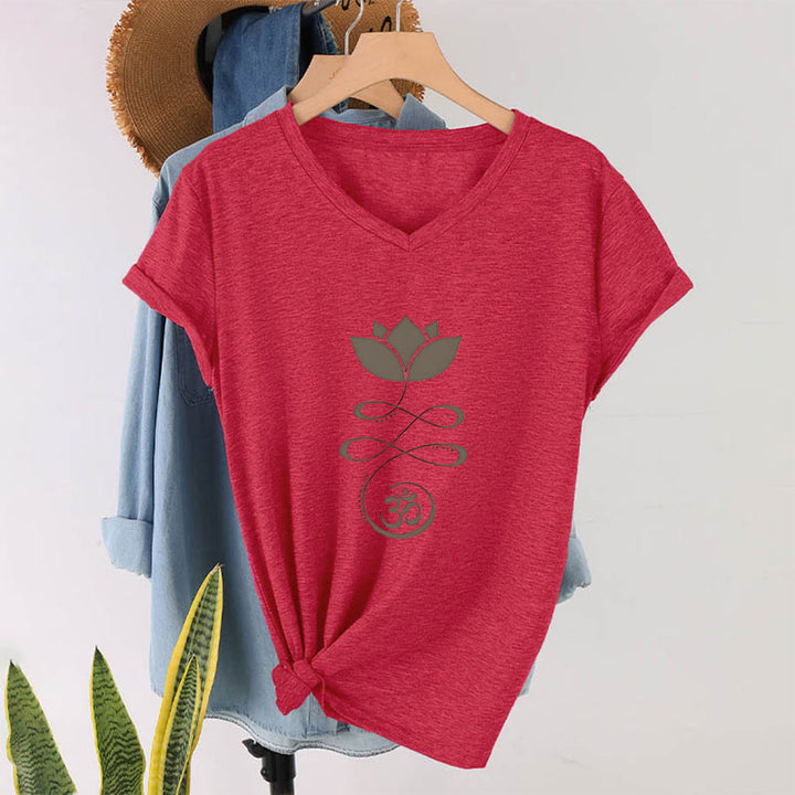 Olivenorma Lotus With Om Symbol Unalome Print Yoga V-Neck T-Shirt - image 28