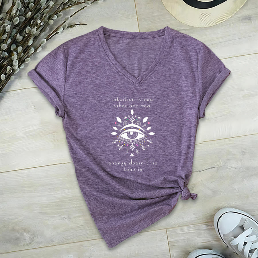 Olivenorma Casual Mystical Eye Intuition Quote Print V-Neck T-Shirt - Purple - 2XL - image 36