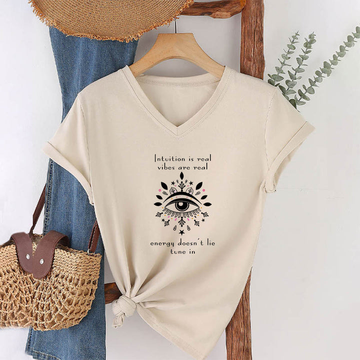 Olivenorma Casual Mystical Eye Intuition Quote Print V-Neck T-Shirt - image 4
