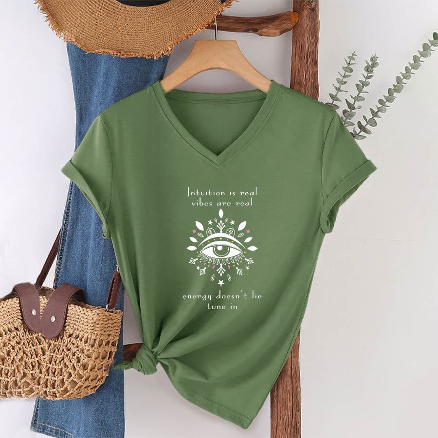 Olivenorma Casual Mystical Eye Intuition Quote Print V-Neck T-Shirt - image 25