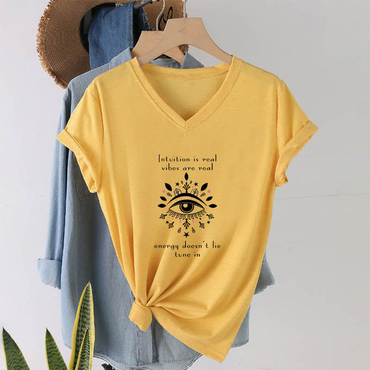 Olivenorma Casual Mystical Eye Intuition Quote Print V-Neck T-Shirt - image 31