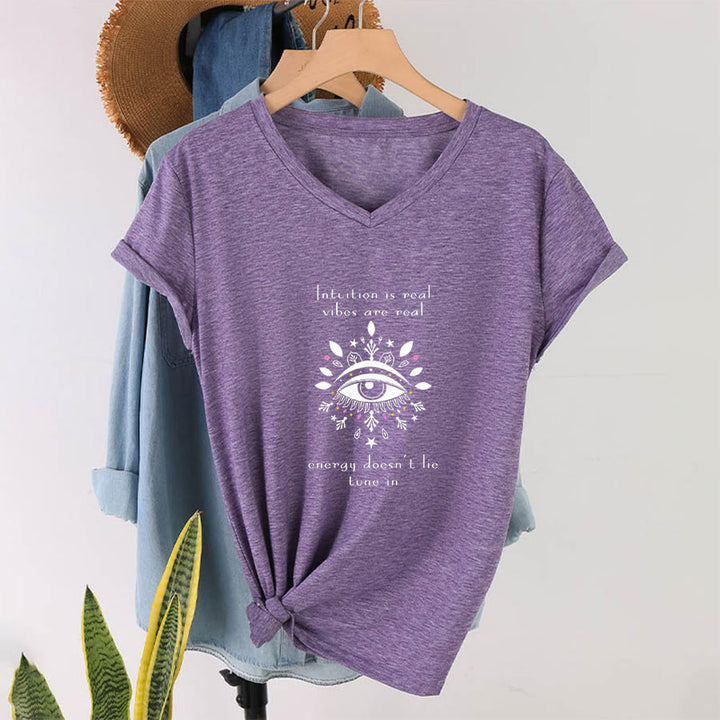 Olivenorma Casual Mystical Eye Intuition Quote Print V-Neck T-Shirt - image 37