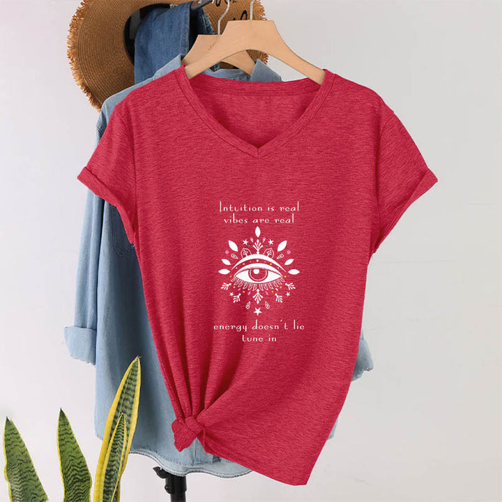 Olivenorma Casual Mystical Eye Intuition Quote Print V-Neck T-Shirt - image 28