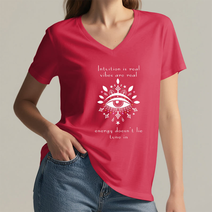 Olivenorma Casual Mystical Eye Intuition Quote Print V-Neck T-Shirt - image 29