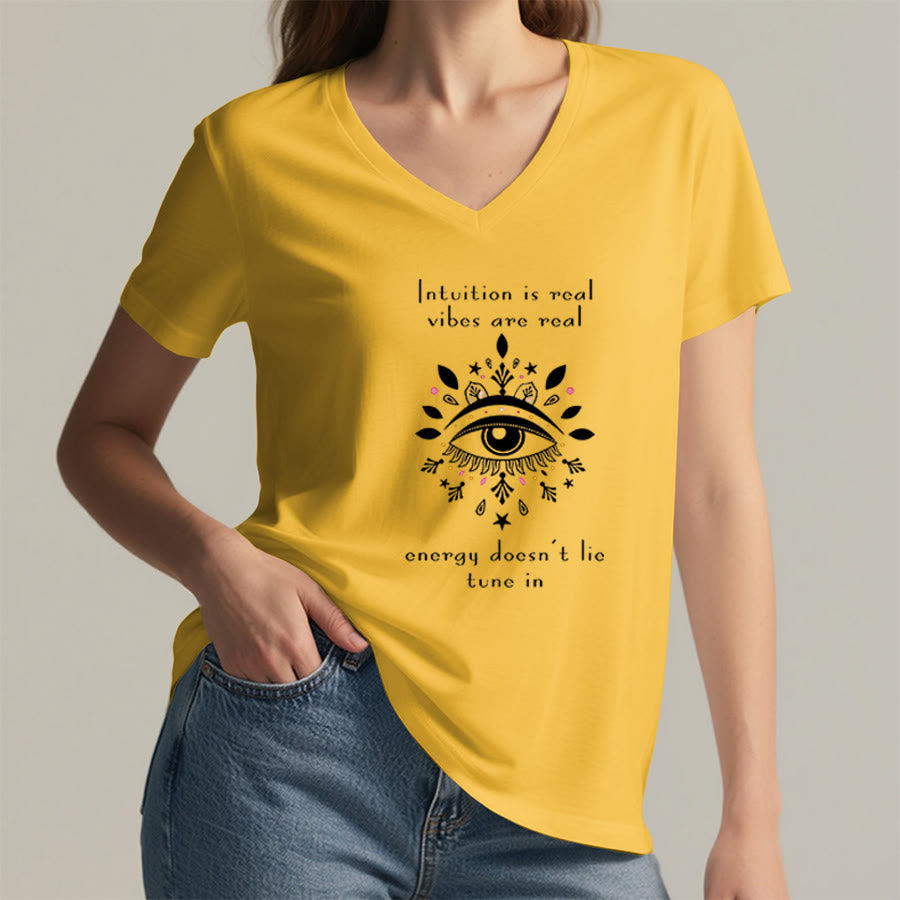 Olivenorma Casual Mystical Eye Intuition Quote Print V-Neck T-Shirt - image 32
