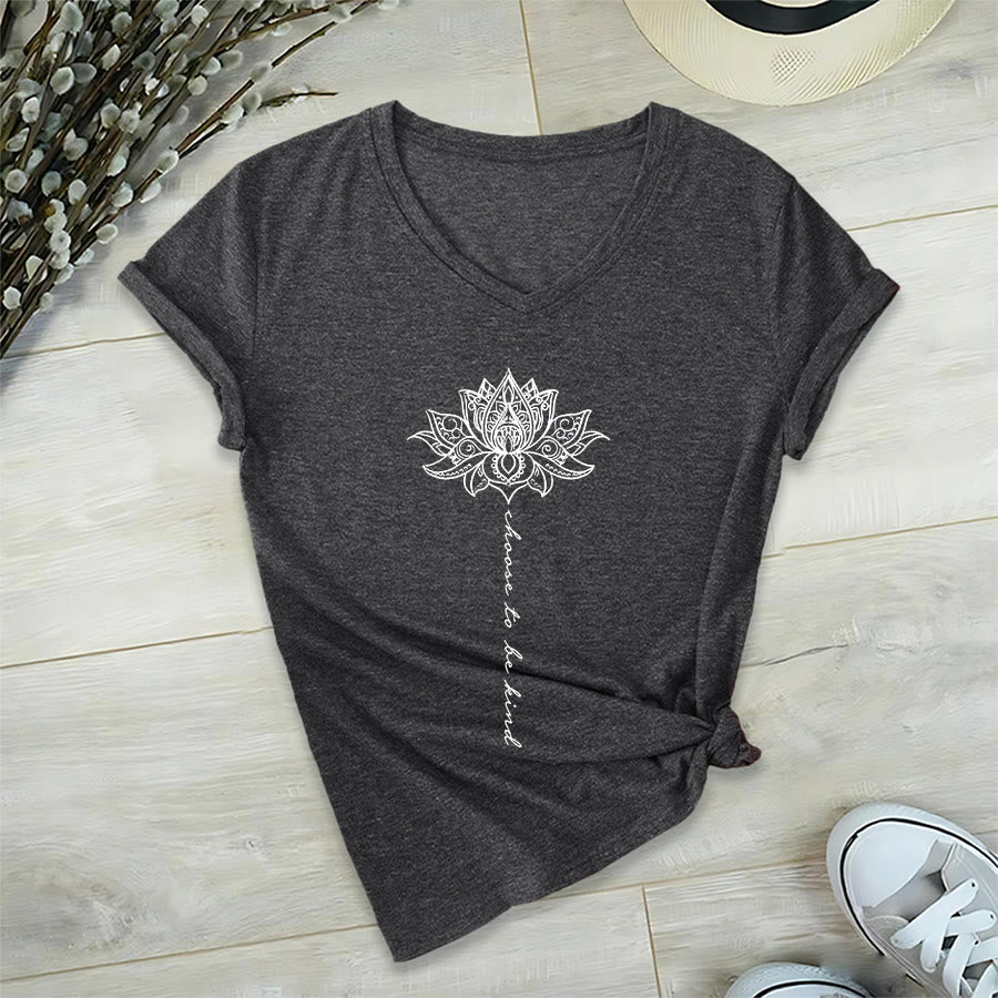 Olivenorma “Choose To Be Kind” Lotus Mandala Print V-Neck T-Shirt - Gray - 2XL - image 15