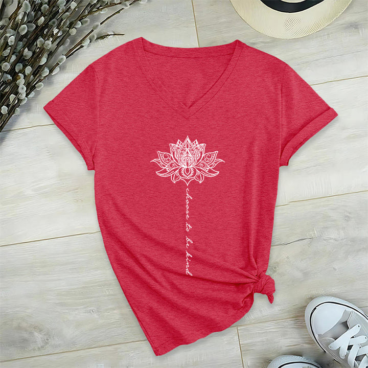 Olivenorma “Choose To Be Kind” Lotus Mandala Print V-Neck T-Shirt - Red - 2XL - image 27