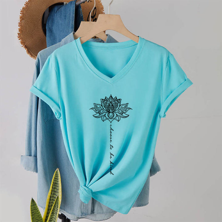 Olivenorma “Choose To Be Kind” Lotus Mandala Print V-Neck T-Shirt - image 10