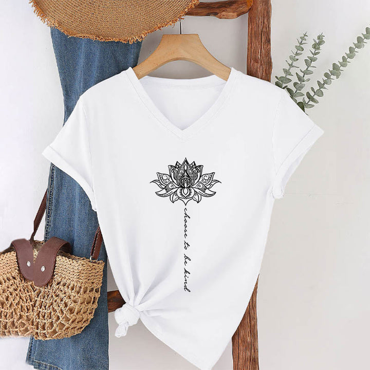 Olivenorma “Choose To Be Kind” Lotus Mandala Print V-Neck T-Shirt - image 19