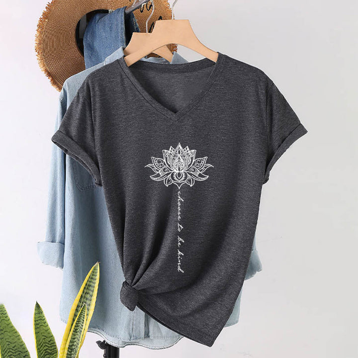 Olivenorma “Choose To Be Kind” Lotus Mandala Print V-Neck T-Shirt - image 16