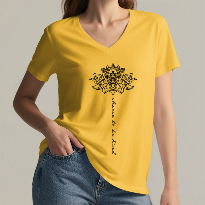 Olivenorma “Choose To Be Kind” Lotus Mandala Print V-Neck T-Shirt - image 32