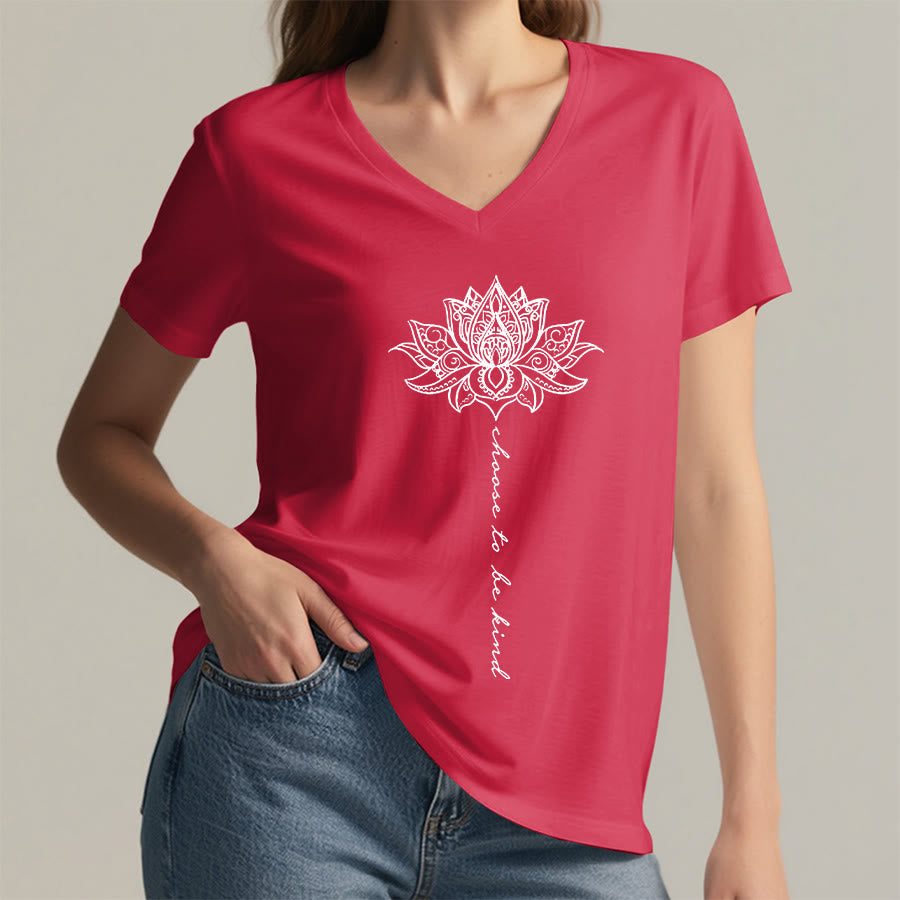 Olivenorma “Choose To Be Kind” Lotus Mandala Print V-Neck T-Shirt - image 29