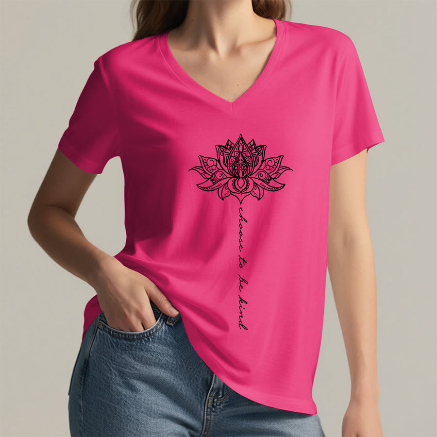Olivenorma “Choose To Be Kind” Lotus Mandala Print V-Neck T-Shirt - image 35